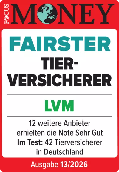 FOCUS MONEY Siegel: Fairster Tierversicherer, LVM, Ausgabe 13/2026